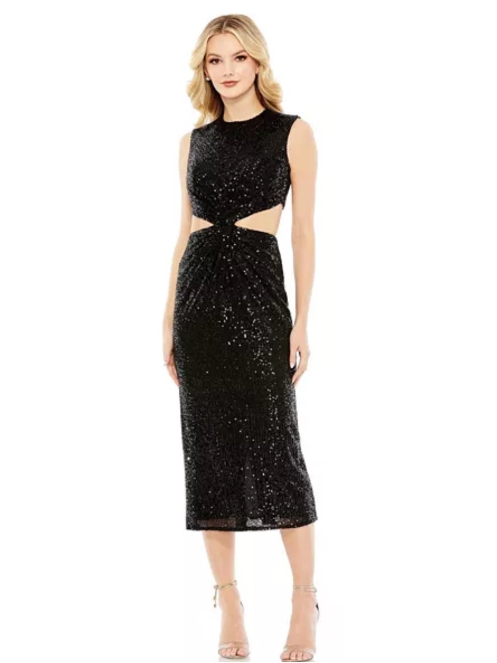 Nwt Mac Duggal Women’s Leena Sequin Front Twist Cut Out Column Dress Size M